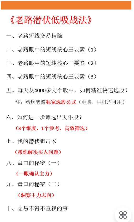 【红包]《淘金术-老路潜伏低吸战法】
