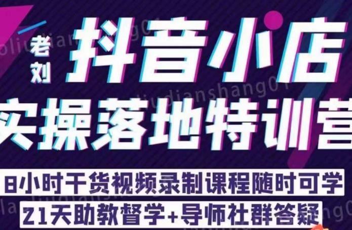 老刘·抖店商品卡流量，抖音小店实操落地特训营，8小时干货视频录制课程随时可学