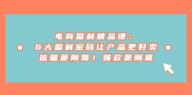 电商盈利精品课：6大盈利，密码让产品更好卖，流量是刚需