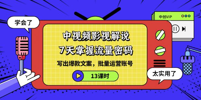 中视频影视解说：7天掌握流量密码：写出爆款文案，批量运营账号（13课时）