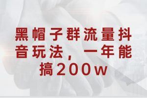 黑帽子群流量抖音玩法，一年能搞200w