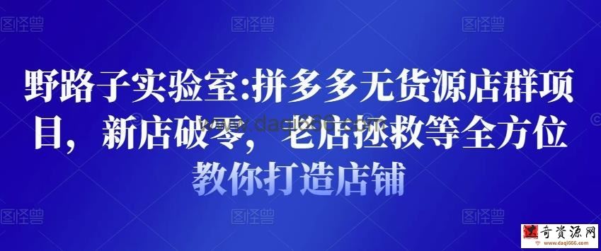 野路子实验室:拼多多无货源店群项目，新店破零，老店拯救等全方位教你打造店铺