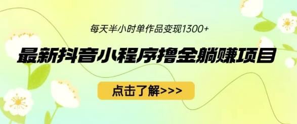 最新抖音小程序撸金躺赚项目，一部手机每天半小时，单个作品变现1300+【揭秘】