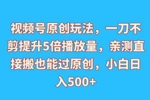 视频号原创玩法，一刀不剪提升5倍播放量，亲测直接搬也能过原创，小白日入500+