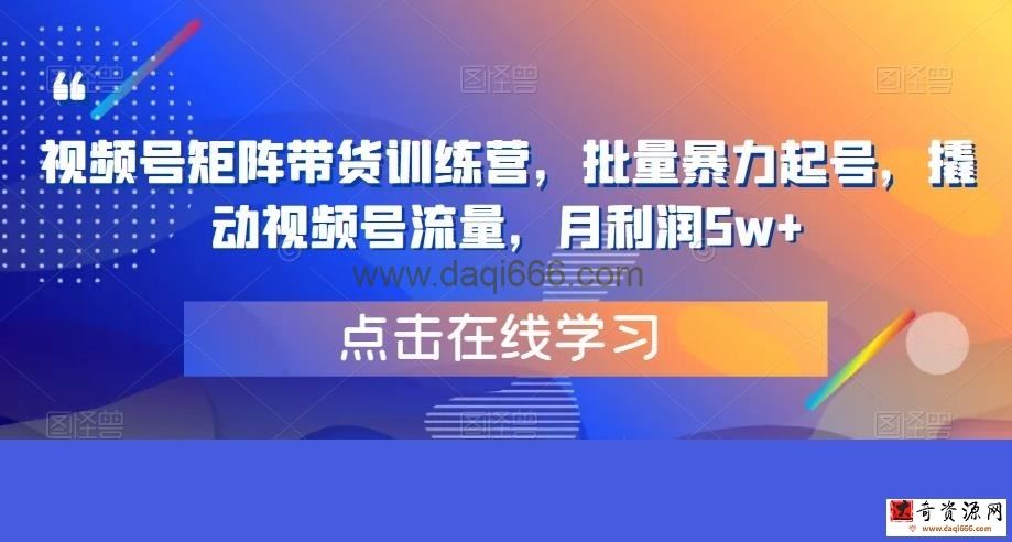 视频号矩阵带货训练营，批量暴力起号，撬动视频号流量，月利润5w+