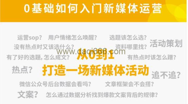 新媒体运营系列课，课程零基础入门，解锁高薪职业必备的四项技能