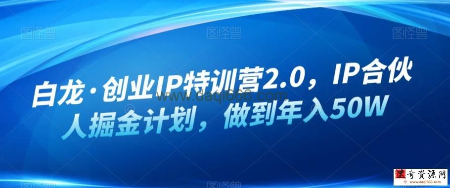 白龙·创业IP特训营2.0，IP合伙人掘金计划，做到年入50W