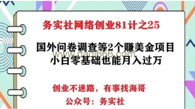 务实社网创81之25：国外问卷调查等2个暴力撸美金项目，小白零基础也能月入过万
