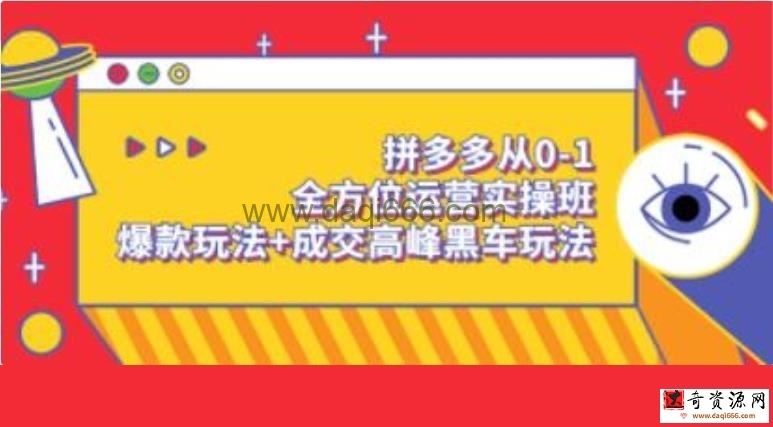 《拼多多从0-1全方位运营实操班》爆款玩法+成交高峰黑车玩法