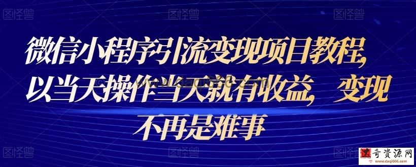 微信小程序引流变现项目教程，以当天操作当天就有收益，变现不再是难事