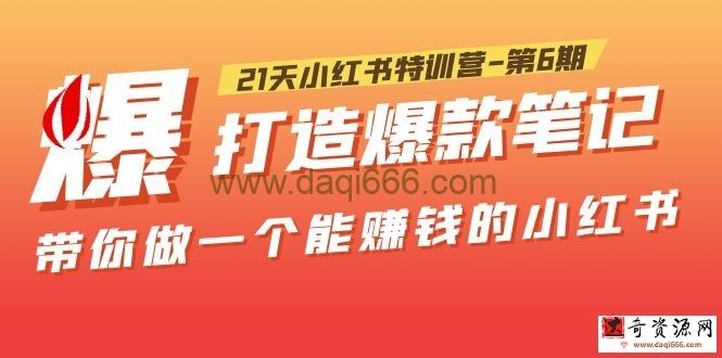 21天小红书特训营-第6期，打造爆款笔记，带你做一个能赚钱的小红书！