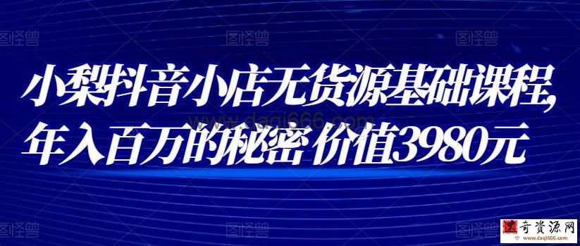 小梨抖音小店无货源基础课程，年入百万的秘密价值3980元