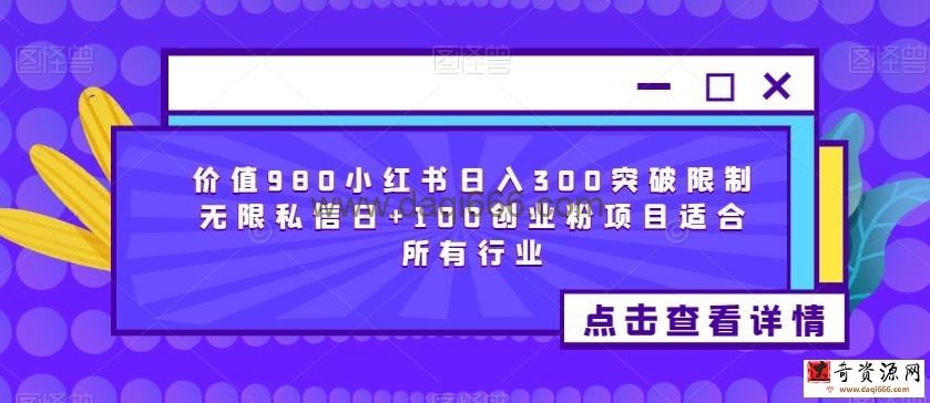 价值980小红书日入300突破限制无限私信日+100创业粉项目适合所有行业