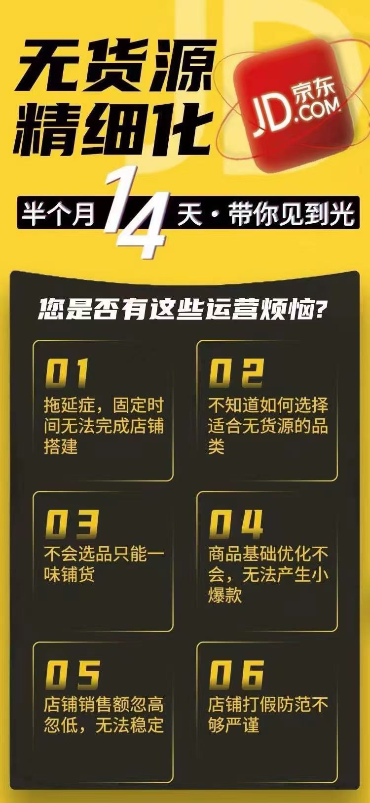 ????【电商上新】 ????《京东无货源精细化训练营》 0门槛快速上手，精细化选品，轻松做出无货源爆款，可复制放大做店群