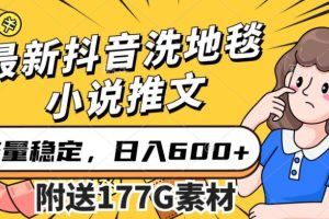 最新抖音洗地毯小说推文，流量稳定，一天收入600（附177G素材）