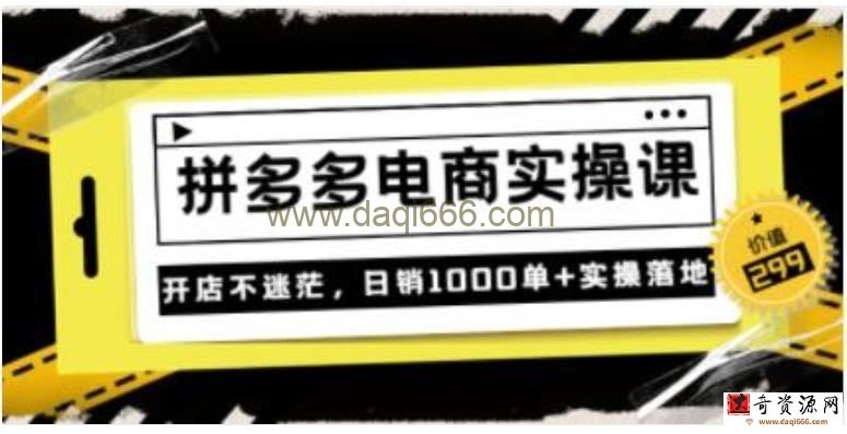 《拼多多电商实操课》开店不迷茫，日销1000单+实操落地