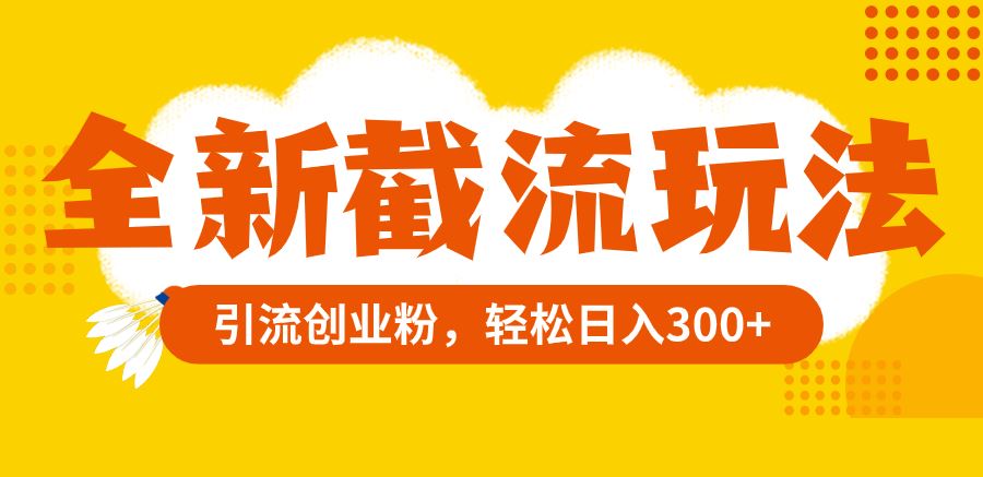 全新截流玩法,精准引流创业粉,轻松日入300+