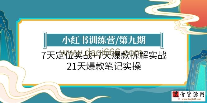 小红书训练营/第九期：7天定位实战+7天爆款拆解实战，21天爆款笔记实操