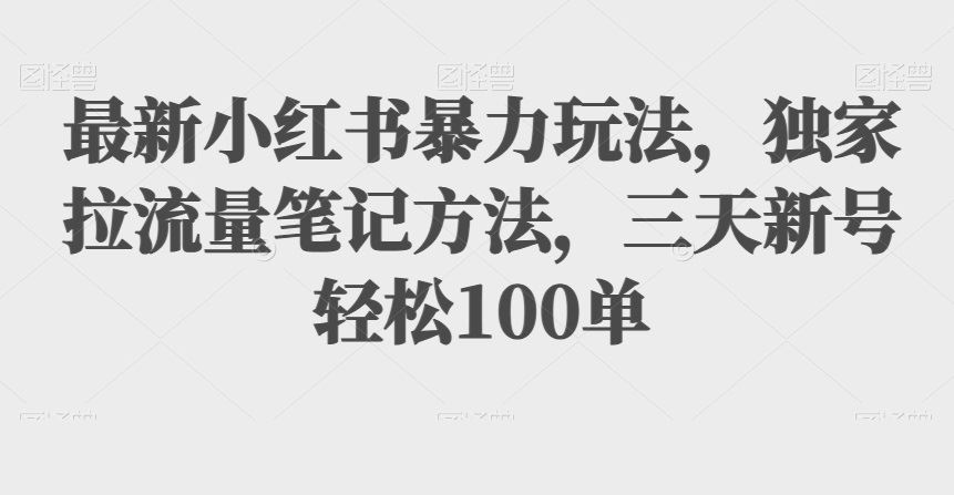 最新小红书暴力玩法，独家拉流量笔记方法，三天新号轻松100单【揭秘】