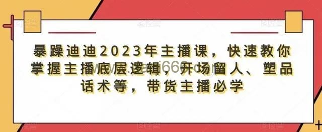 暴躁迪迪2023年主播课，快速教你掌握主播底层逻辑，开场留人、塑品话术等，带货主播必学